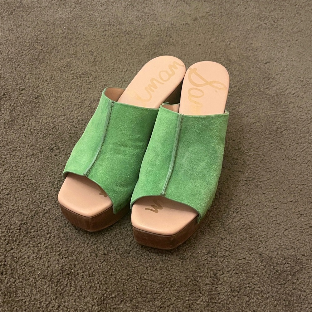 Sam Edelman Green Suede Mules